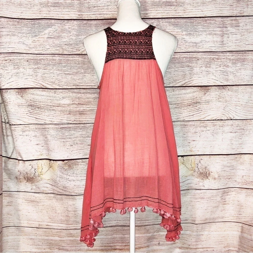 Free People FP One Calypso Dress Sleeveless Pink Relaxed Fit Tasseled Size XS